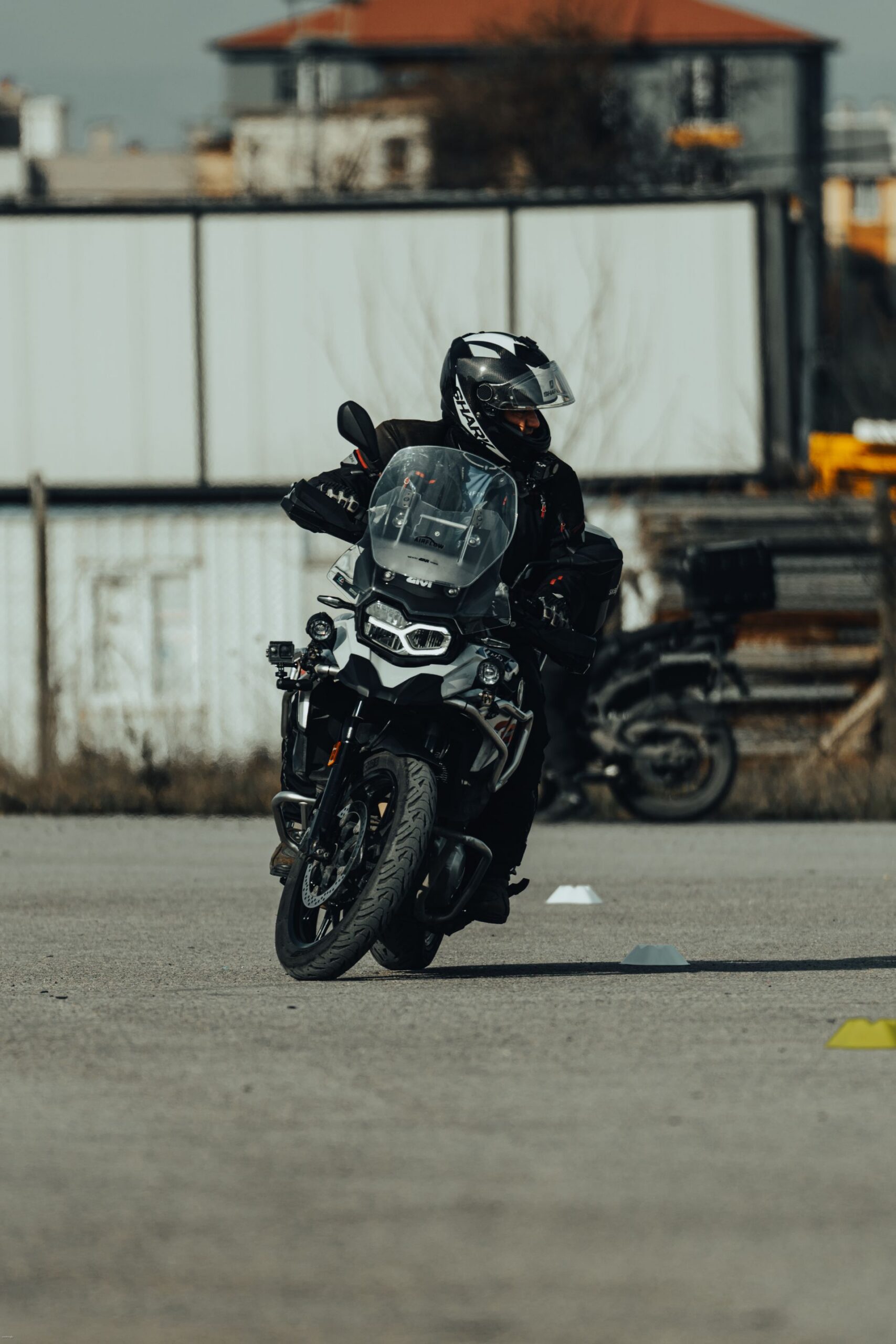 Motorcycle training session on an open road